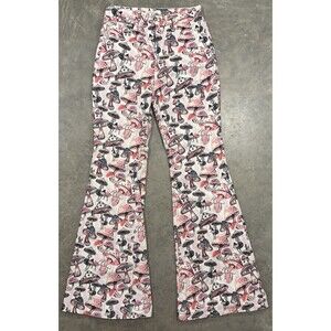 Machine Flare Pants Mushroom Print Bell Bottoms Jeans Womens Sz 9 Stretch